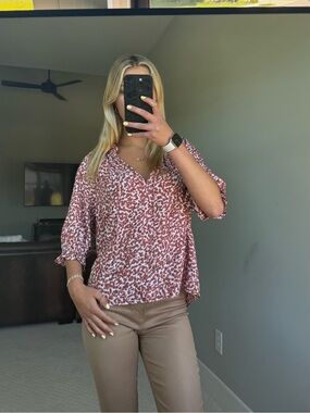 Marie Oliver Dusty Rose Printed V-Neck Blouse